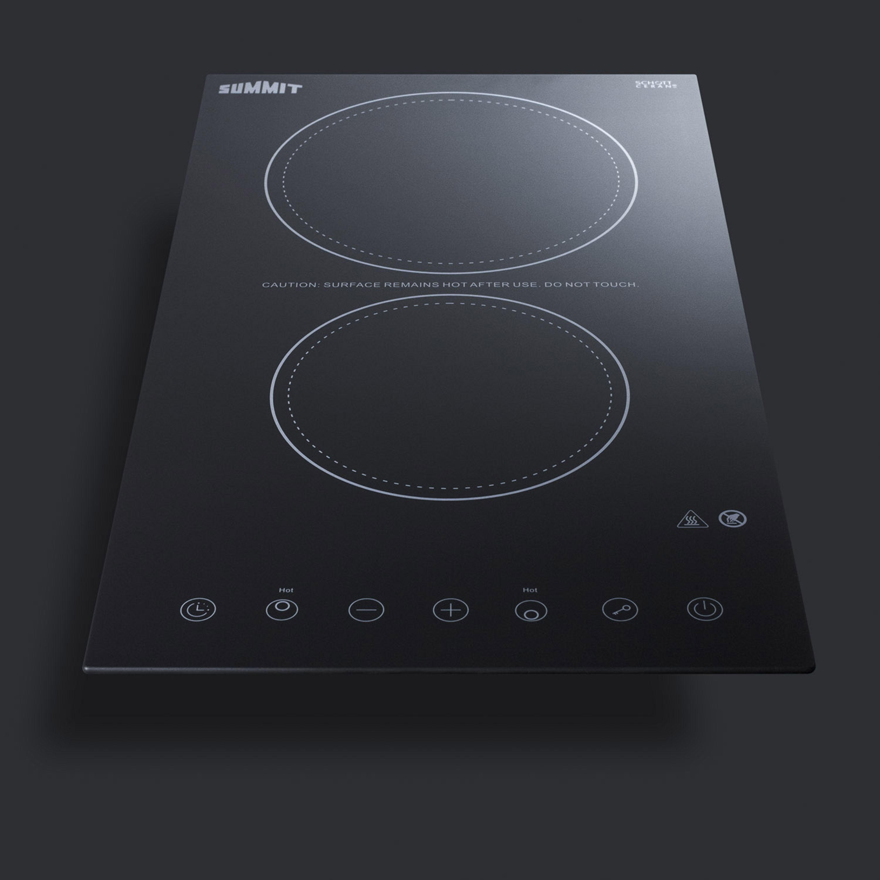 230V 2-burner cooktop in black ceramic Schott glass with digital touch controls, 3000W